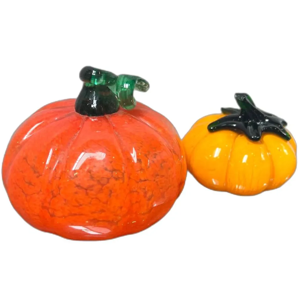 Signed Hand Blown Art Glass Pumpkin Set Meltingpot 2003 Fall Decor